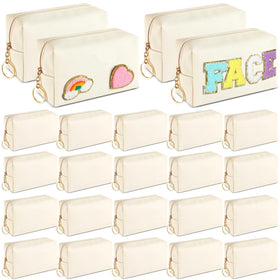 Chunful preppy makeup bag beige front view, compact travel-ready organization for cosmetics.