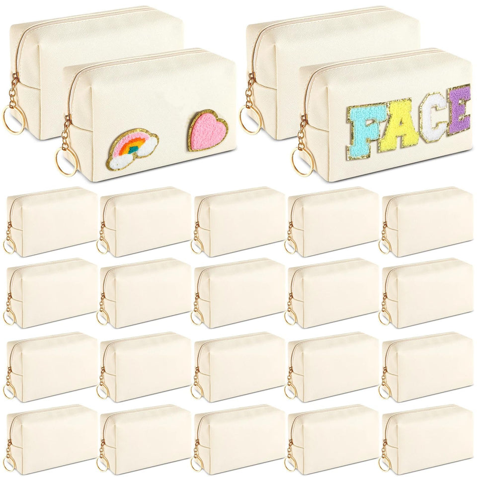 Chunful preppy makeup bag beige front view, compact travel-ready organization for cosmetics.