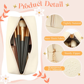 Chunful preppy makeup bag beige interior with multiple pockets for tidy cosmetics and toiletries.