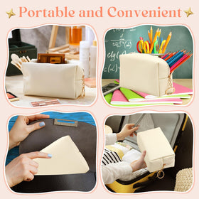 Chunful preppy makeup bag beige travel organizer for cosmetics and toiletries.