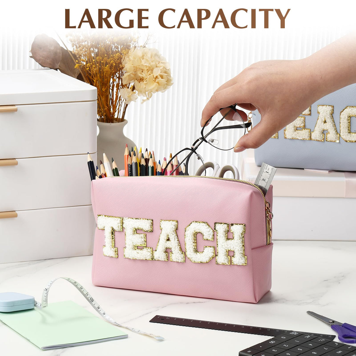 Chunful PU leather cosmetic bag in vivid color, easy to wipe clean.