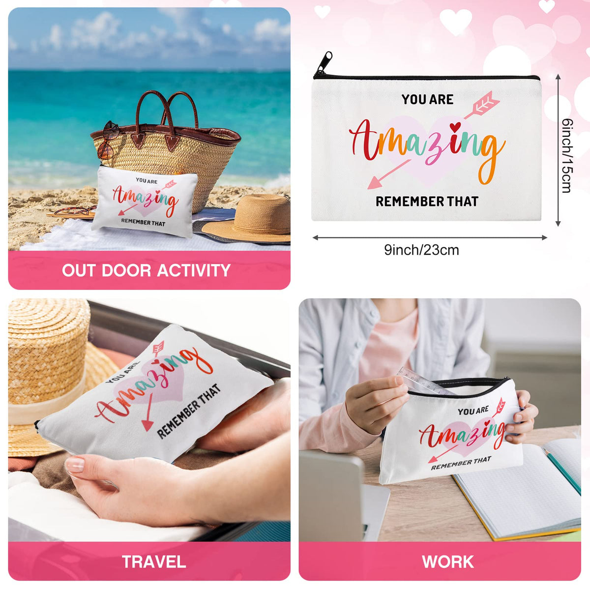 Chunful rainbow heart-style canvas makeup bag adds color to travel routines.