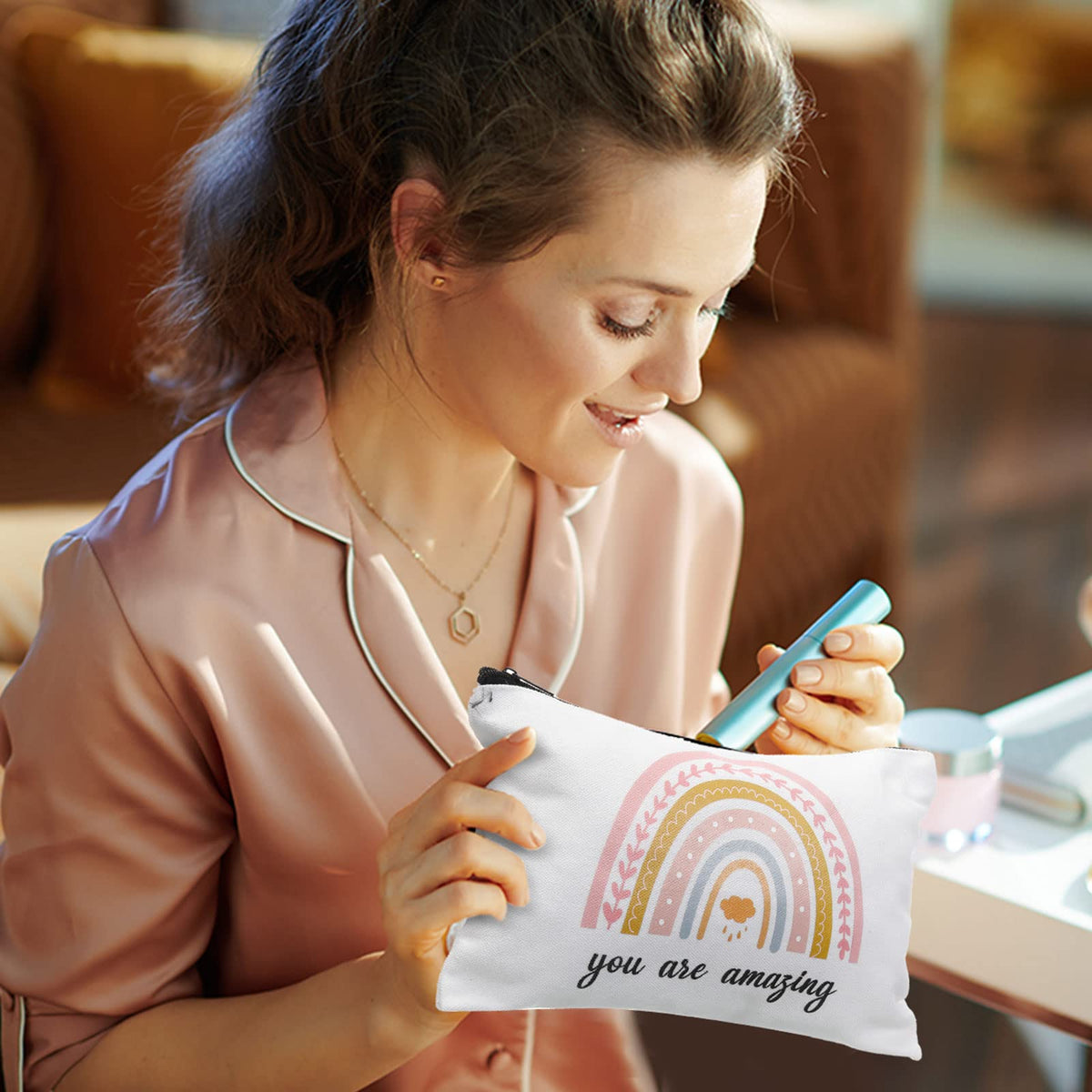 Chunful zippered canvas toiletry pouch keeps essentials secure during travel.