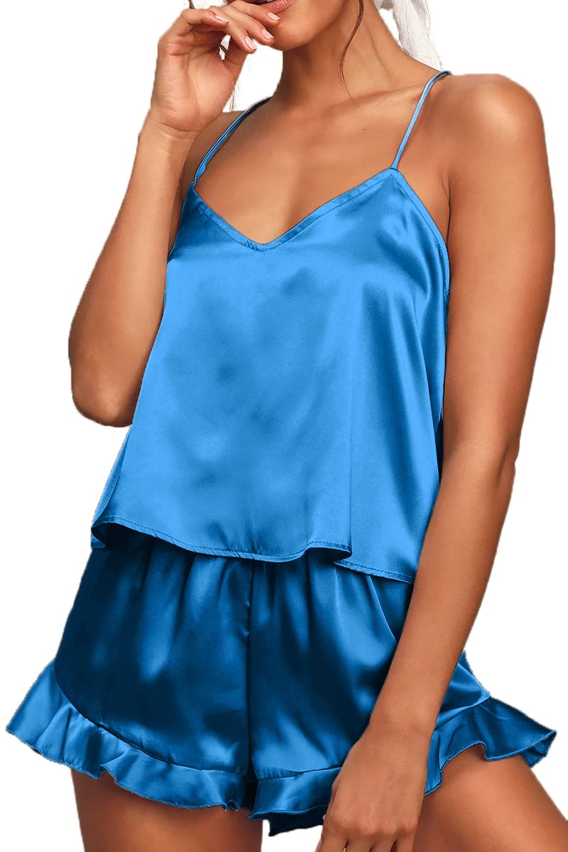 CHYRII silk cami pajama teal top with adjustable straps for a comfortable fit