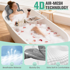Ciavca bath pillow fits standard tubs and hot tubs for versatility.