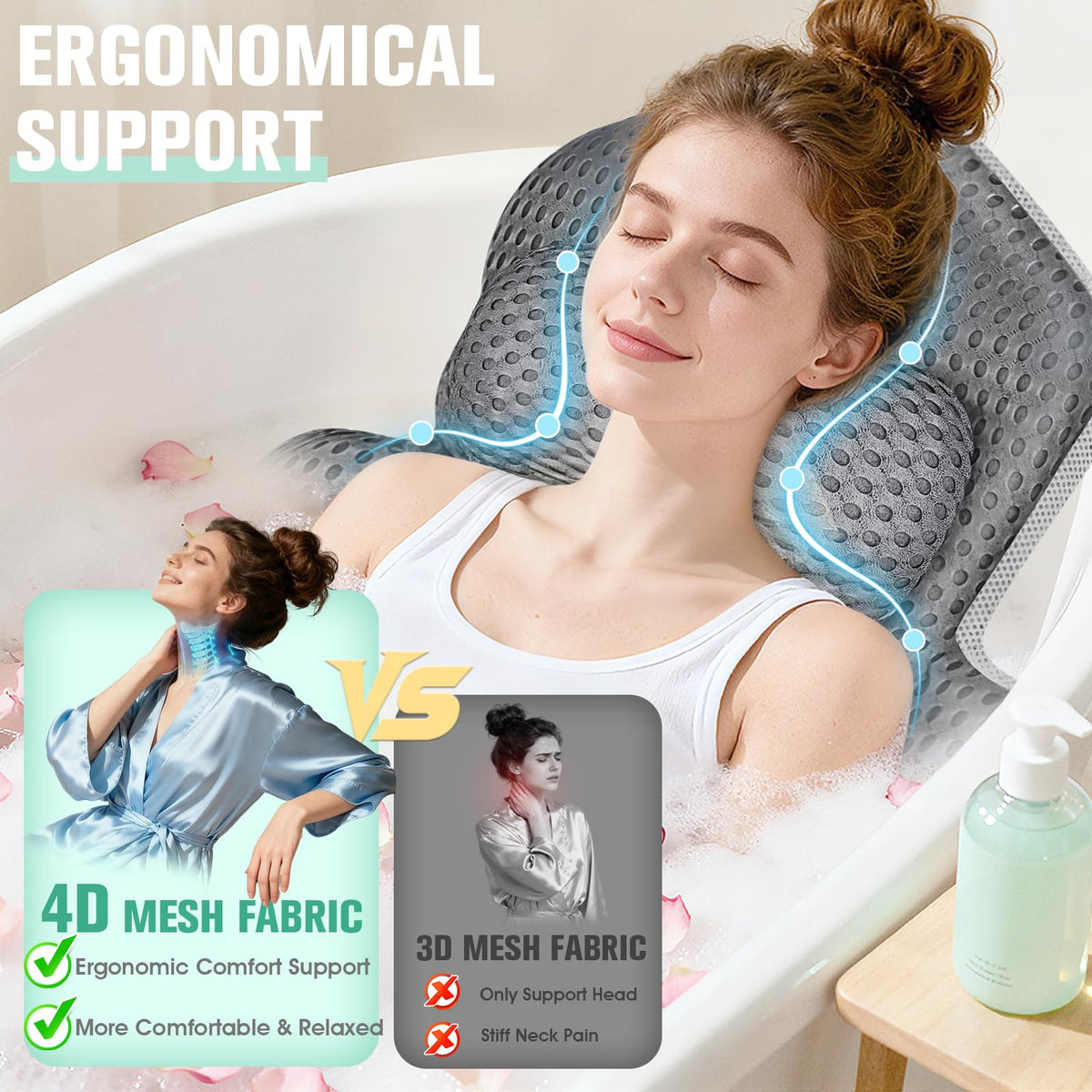 Ciavca luxury bath pillow with soft fabric for gentle contact.