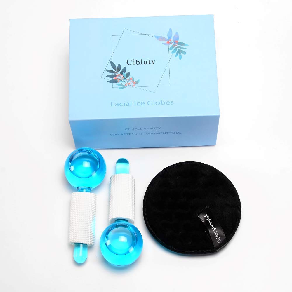 CIBLUTY Ice Globes glide along the jawline for soothing massage.