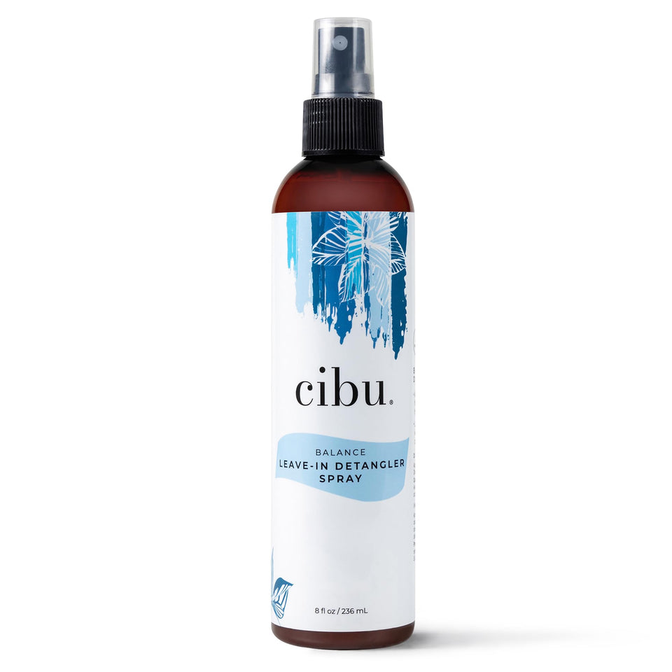 CIBU Balance bottle pour demonstrates quick detangling and lightweight moisture.