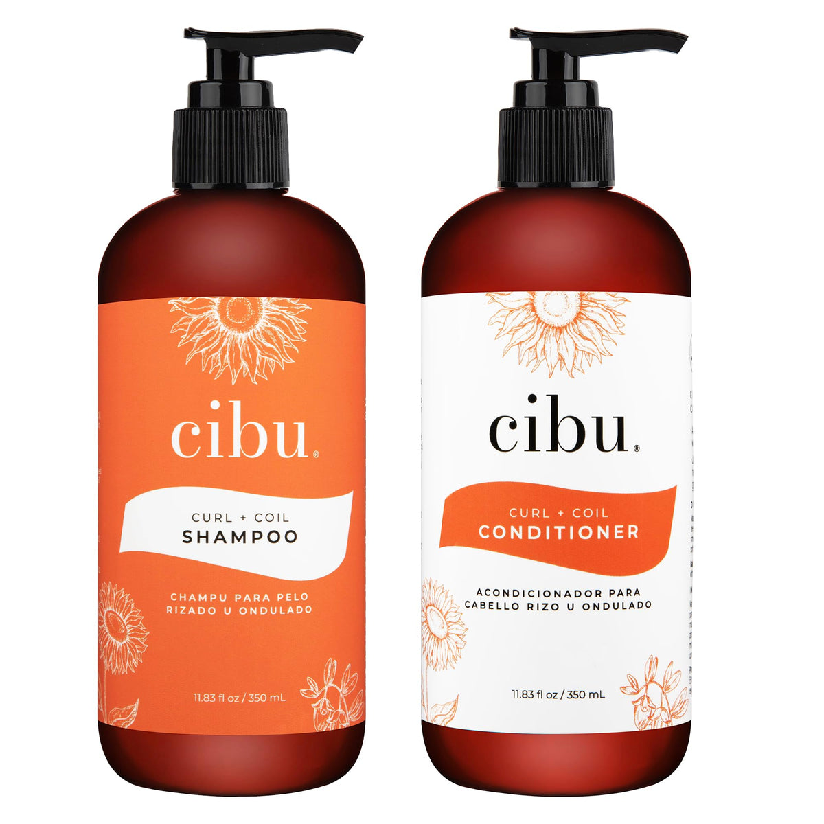 CIBU Curl + Coil shampoo bottle highlighting gentle cleansing for defined curls.