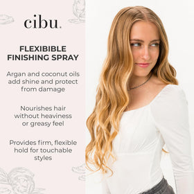 CIBU Hair Spray with argan and coconut oils nourishes hair.