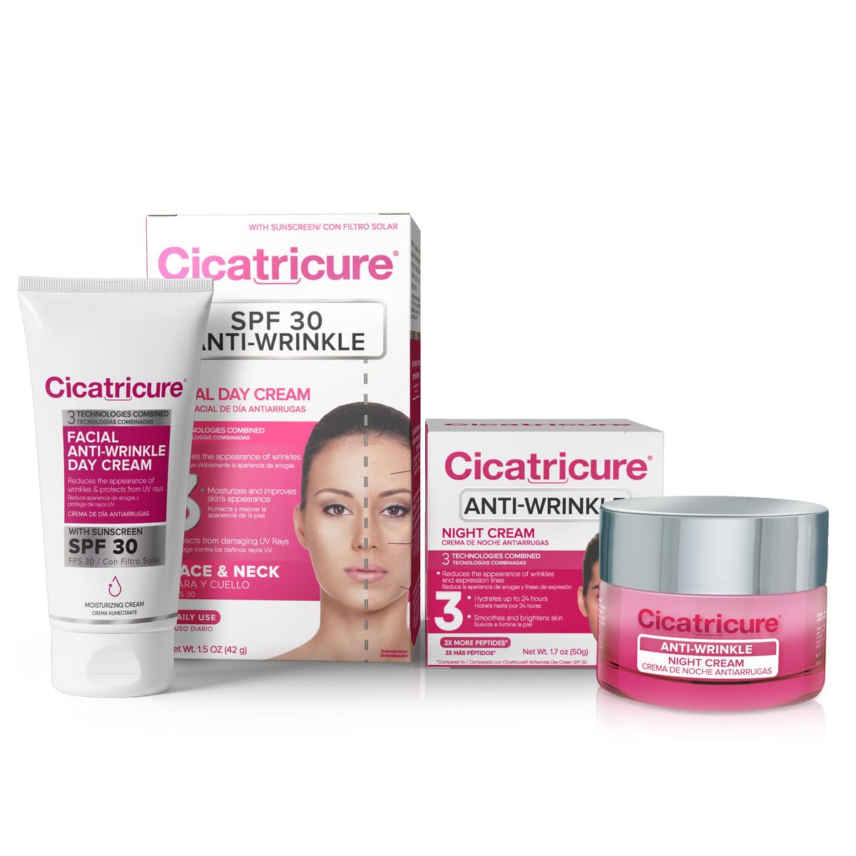 Cicatricure Day and Night Cream bundle bottle close-up showing dual-pack design for balanced care.
