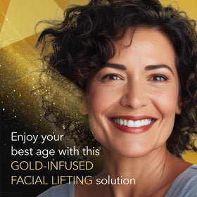 Cicatricure Gold Lift full product line backdrop emphasizes comprehensive anti-aging care.