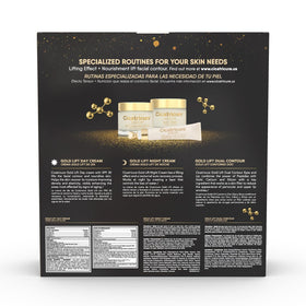 Three-piece Cicatricure Gold Lift routine shown together for daily use.