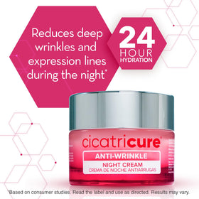 Cicatricure night cream tube being applied for overnight nourishment