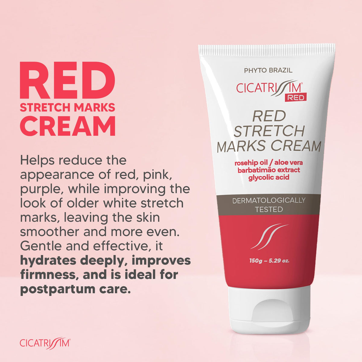 Cicatrissim red-purple marks close-up illustrates early-stage care for smoother skin.