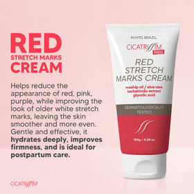 Cicatrissim red-purple marks close-up illustrates early-stage care for smoother skin.