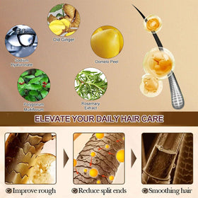 Close-up of CIDBEST shampoo ingredients ginger and polygonum multiflorum promote nourishment for thinning hair