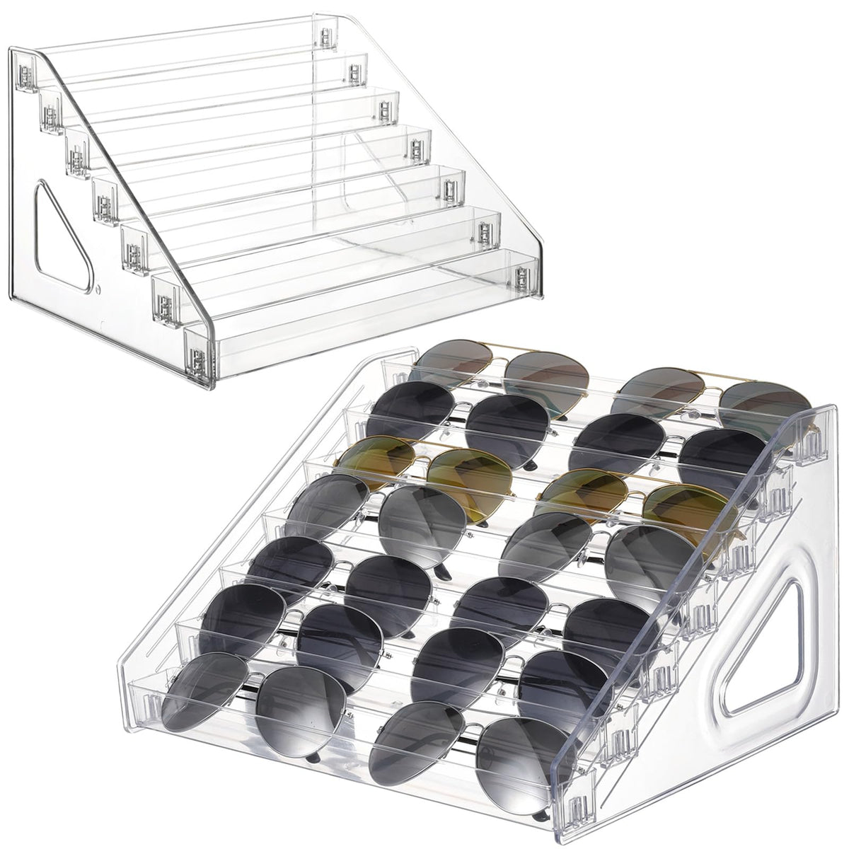 CIEOVO 2-pack 7-tier sunglasses organizer front view for quick eyewear access
