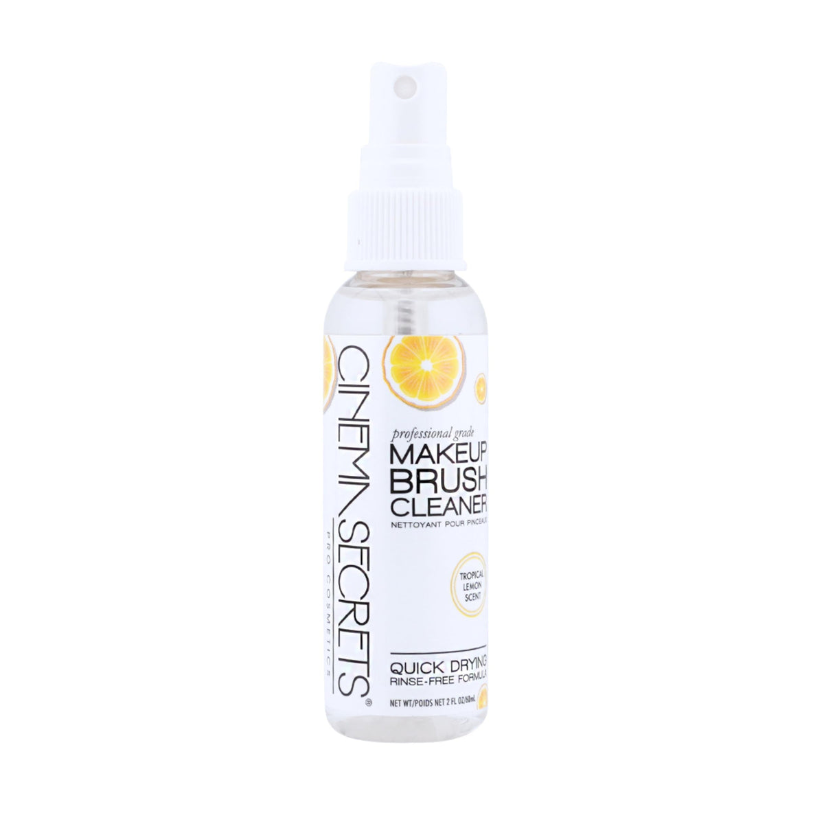 Cinema Secrets brush cleaner spray bottle front view with lemon scent