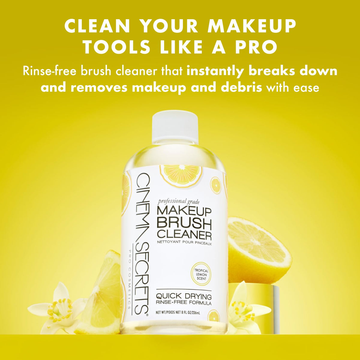 Cinema Secrets Original brush dip demonstrates deep cleaning for waterproof makeup buildup.