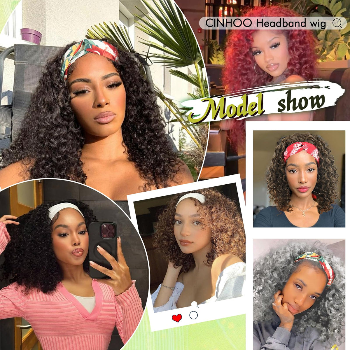 CINHOO Deep Curly Headband Wig back view highlights lightweight comfort.