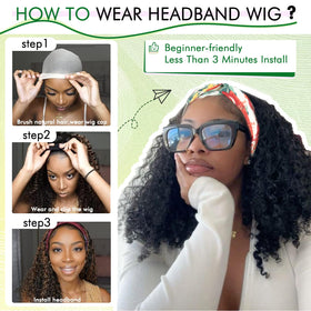 CINHOO Deep Curly Headband Wig curl detail close-up on tangle-resistant fibers.