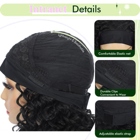 CINHOO Deep Curly Headband Wig gradient close-up of caramel brown.