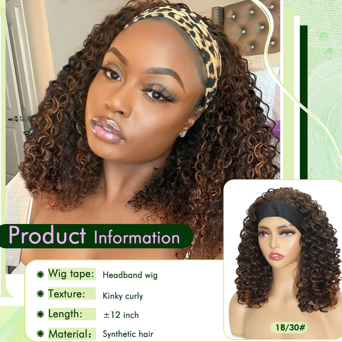CINHOO Headband Wig adjustable strap and combs for secure wear.