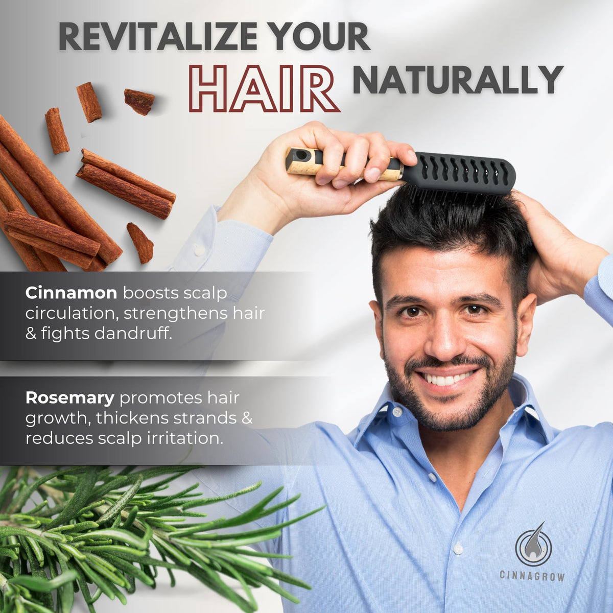 Cinnagrow non-greasy absorption moment on the scalp.
