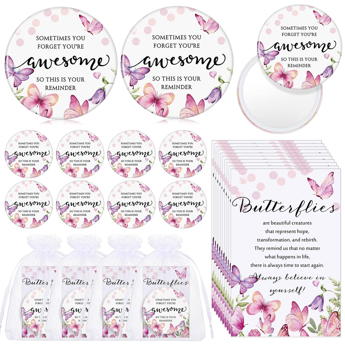 Cinnvoice butterfly pocket mirror with inspirational design for daily motivation.