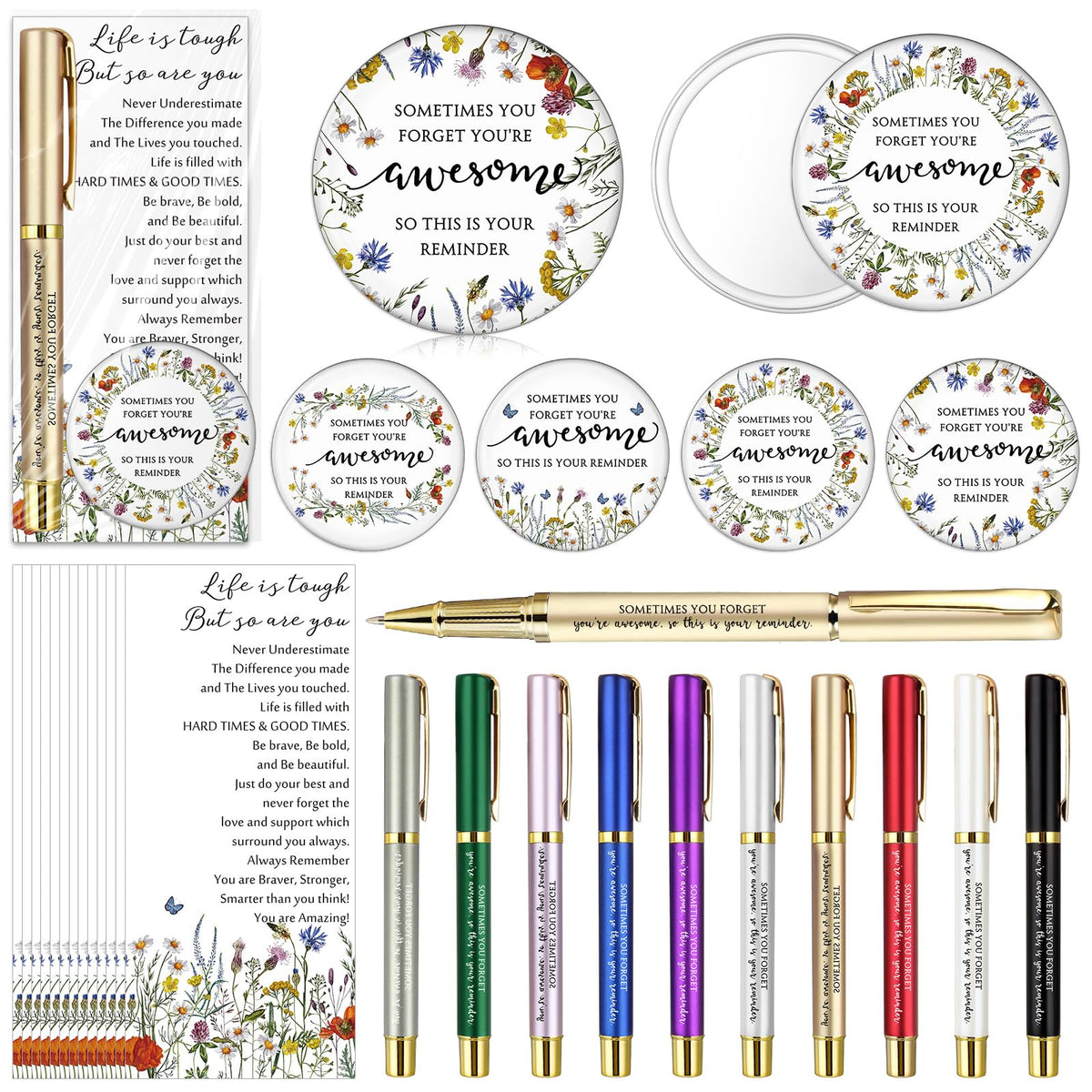 Cinnvoice Wildflower pocket mirror with sturdy, scratch-resistant surface for on-the-go touch-ups.