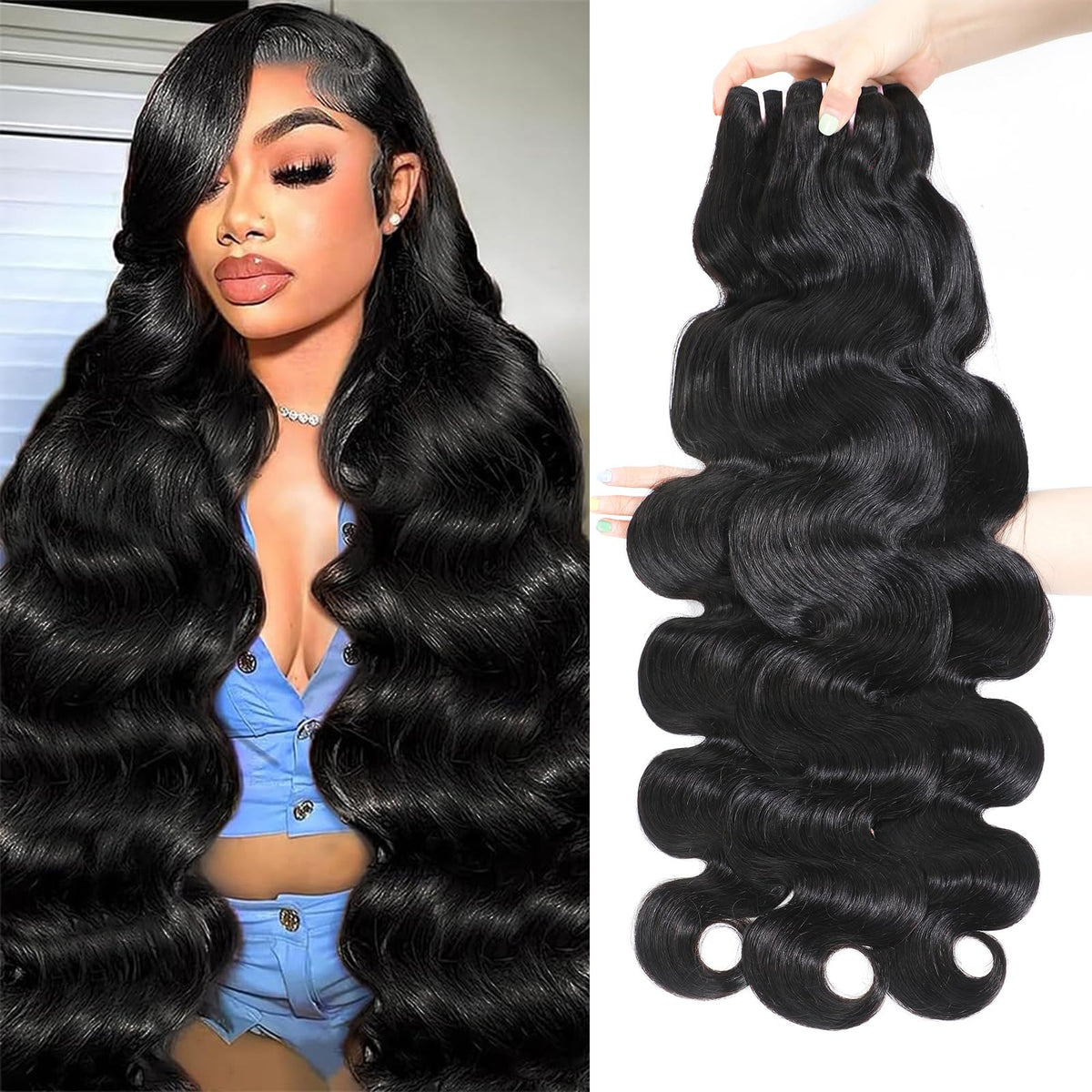 Ciracevi raw Indian body wave bundles in natural black with silky, blend-friendly texture.