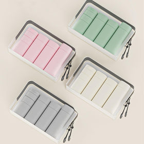 Cirea white travel bottles fitting any luggage with spill protection