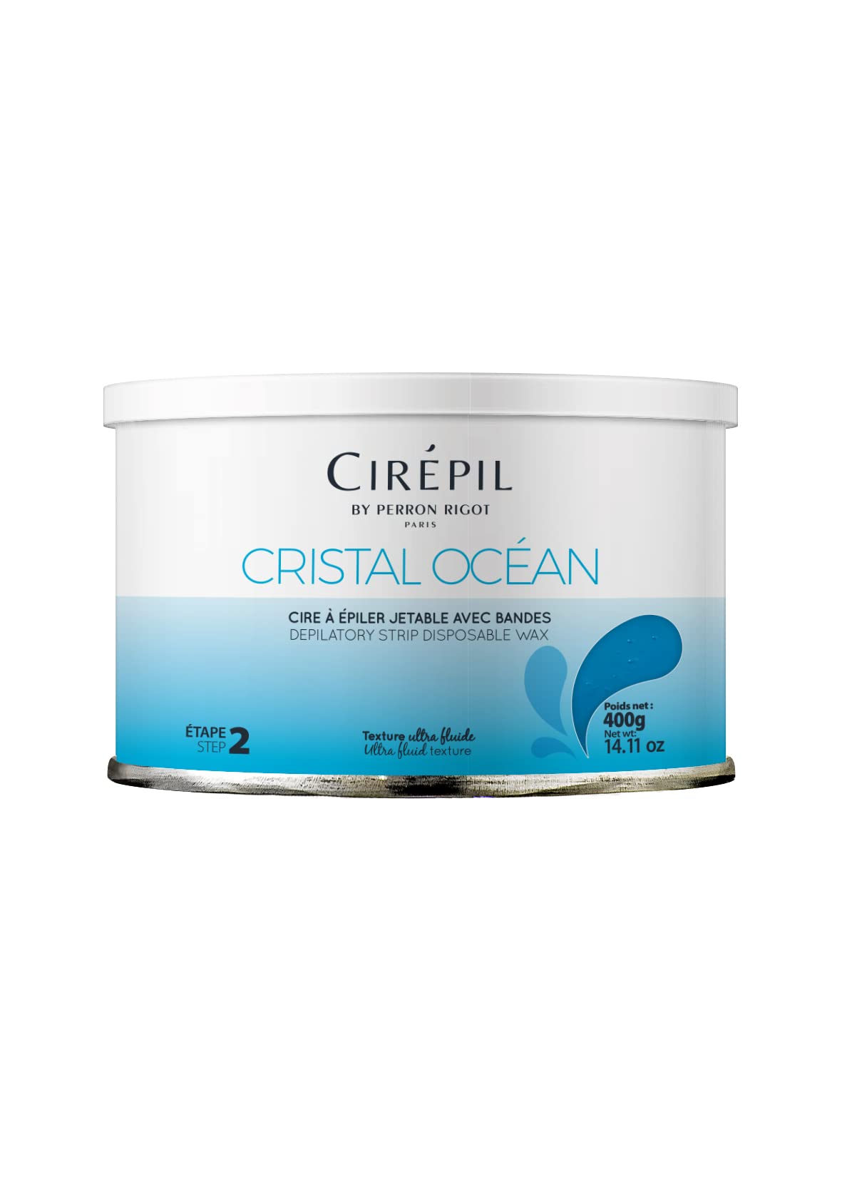 Cirepil Cristal Ocean soft wax in tin for sensitive skin, rosin-free and easy strip removal.