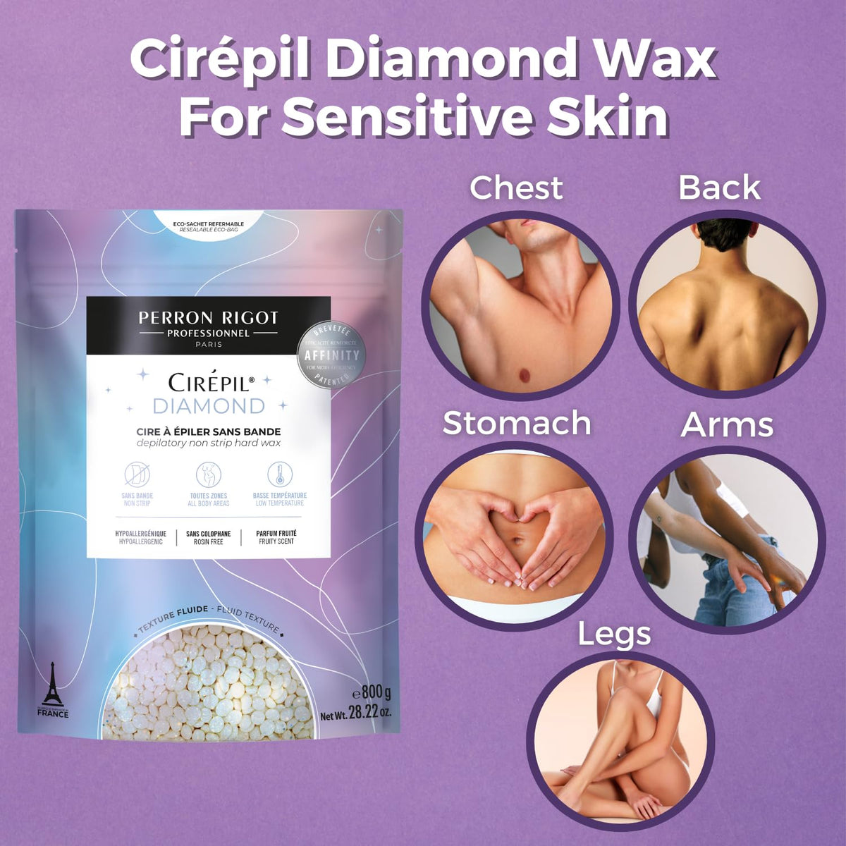 Cirepil Diamond holographic wax texture melts smoothly for low-heat comfort.