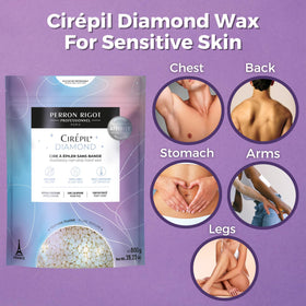 Cirepil Diamond holographic wax texture melts smoothly for low-heat comfort.