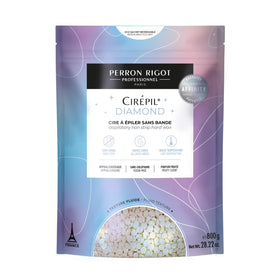 Cirepil Diamond wax beads bag highlights patented technology for efficient one-pass removal.