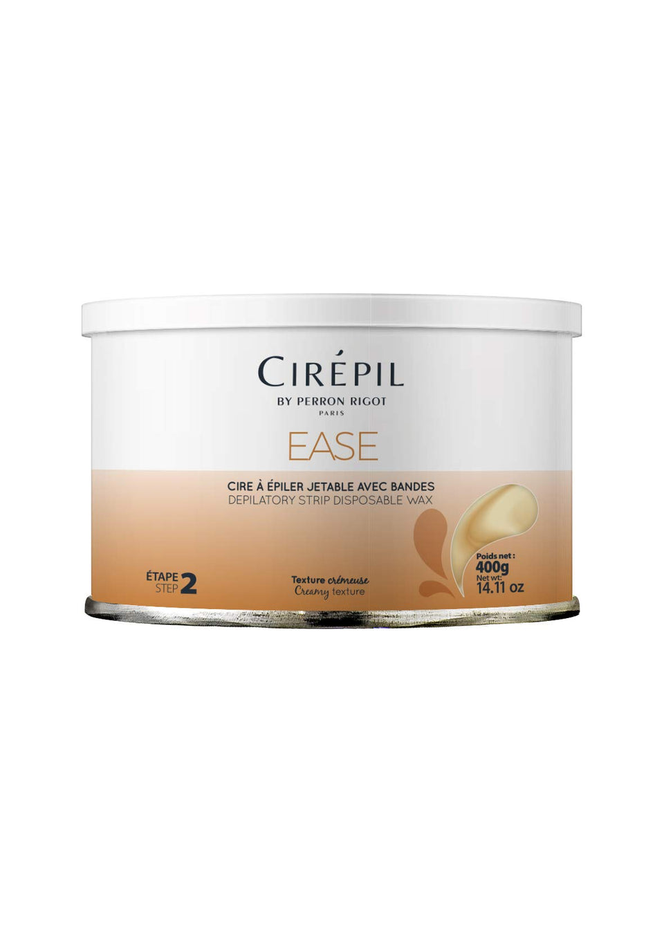 Cirepil Ease soft wax tin front view highlights creamy rosin-free formula for sensitive skin