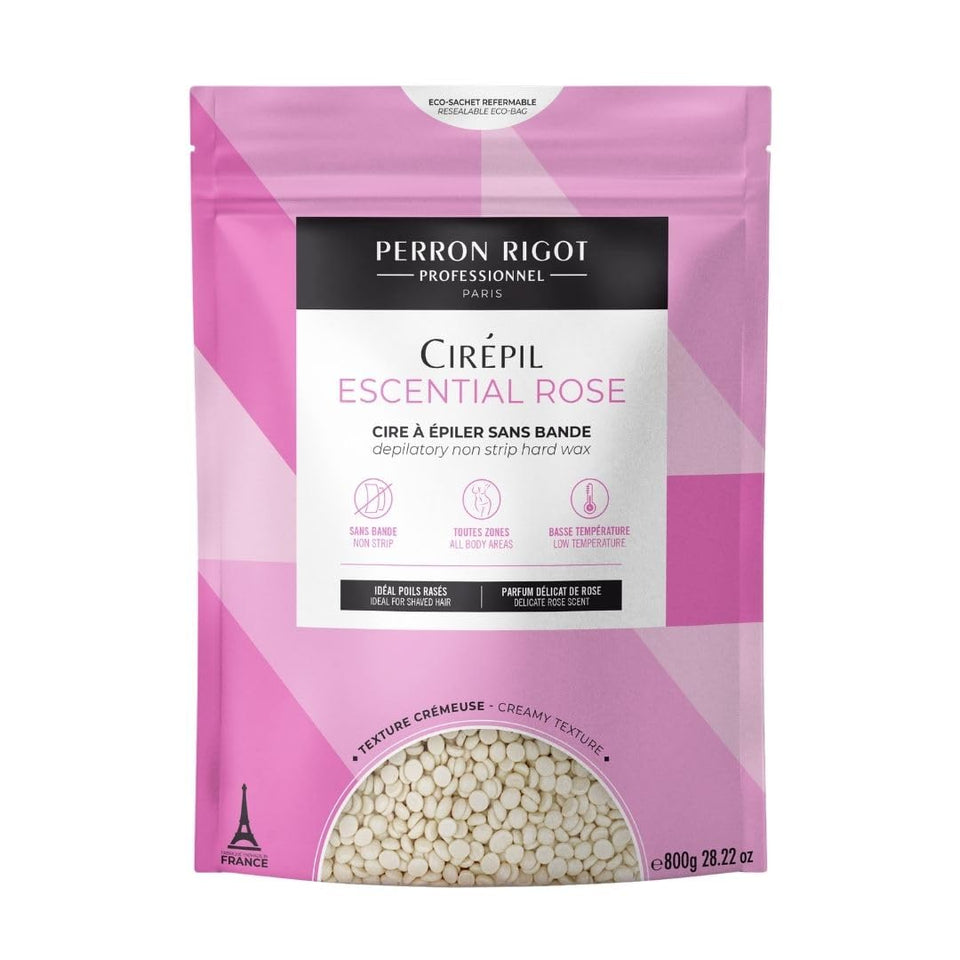Cirepil Escential Rose 800g wax beads close-up showing creamy texture and pink color for precision
