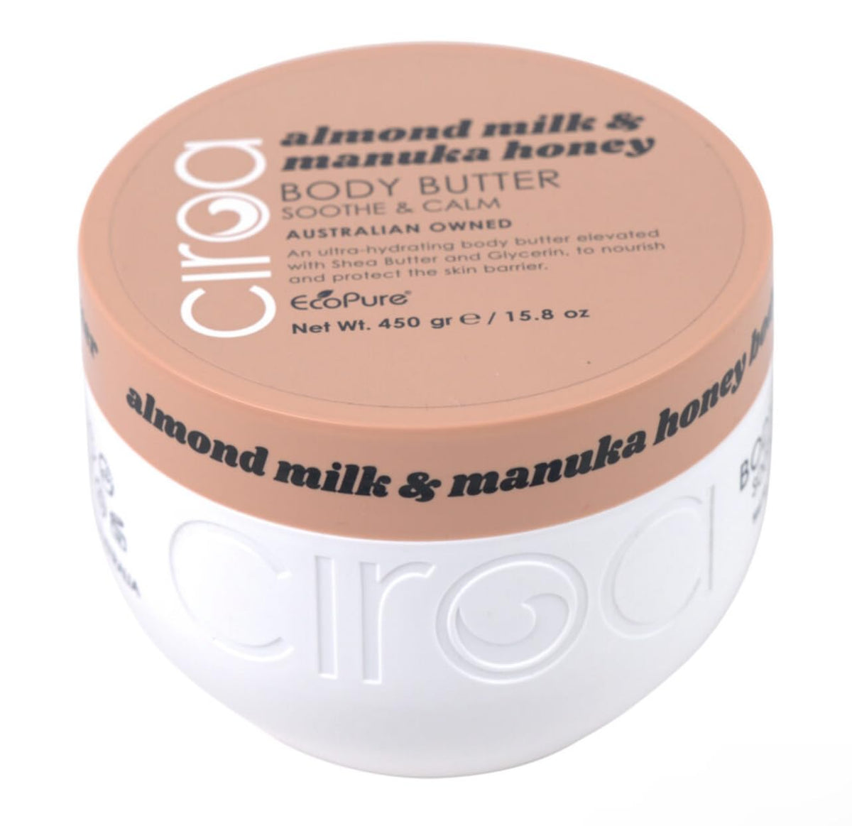 Ciroa Almond Milk Manuka Honey Body Butter jar delivers rich hydration for all skin types