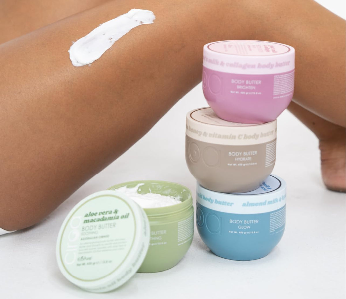 Ciroa body butter texture close-up shows creamy smoothing for comfortable application