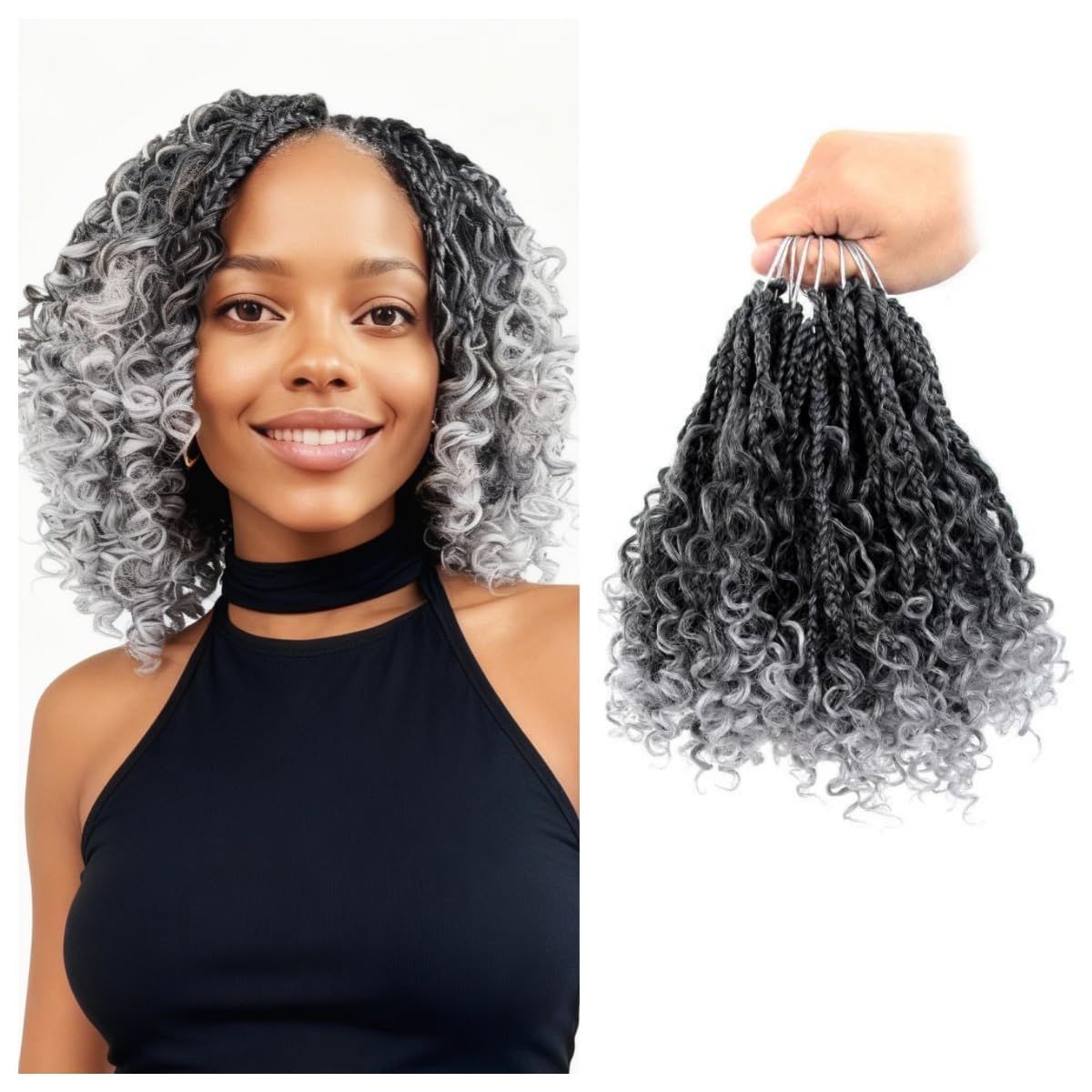 CISINPO goddess box braids 8inch TGrey front view shows full, voluminous look.