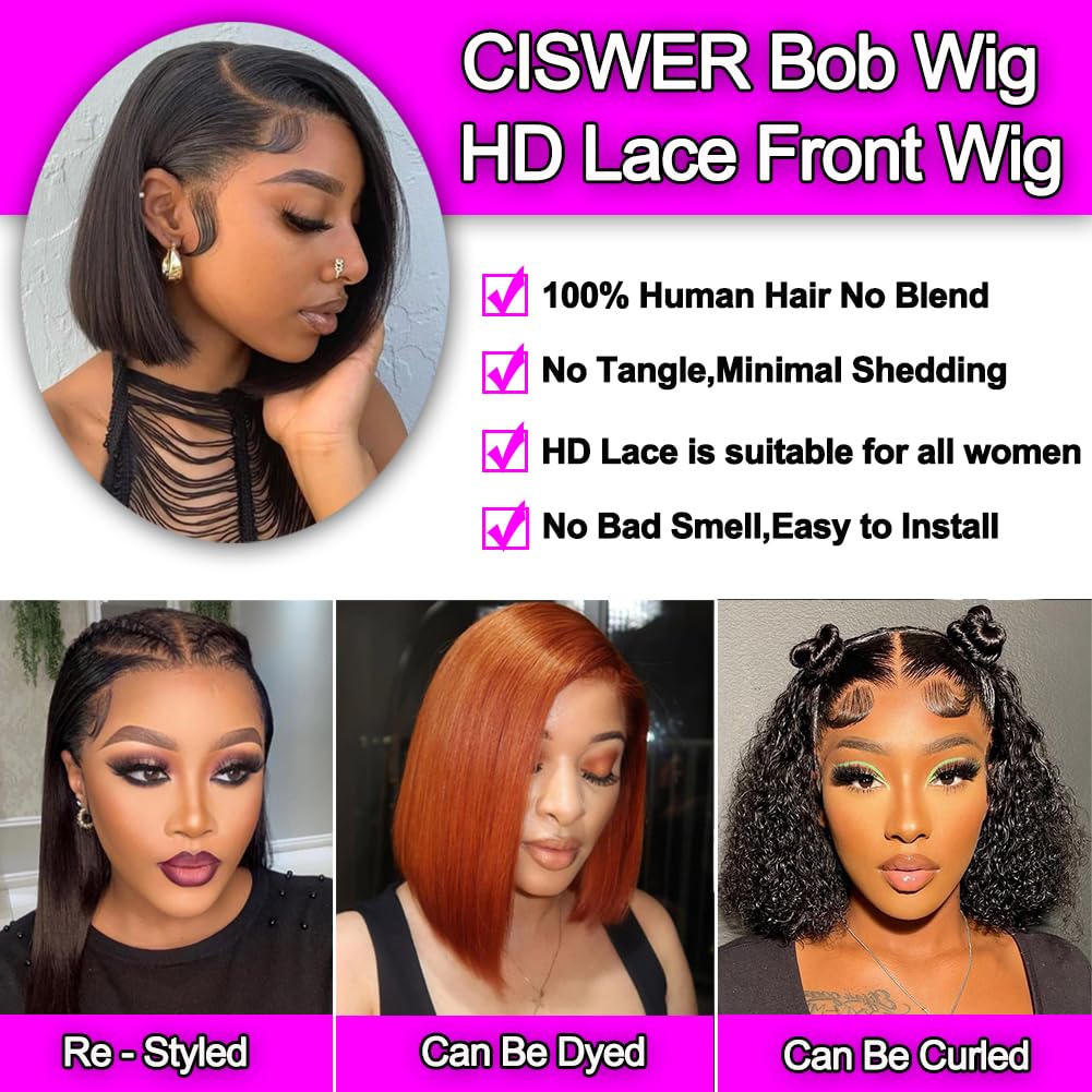 CISWER glueless bob wig with adjustable straps for secure wear
