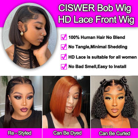 CISWER glueless bob wig with adjustable straps for secure wear