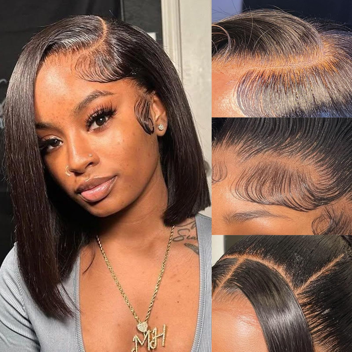 CISWER short bob wig with 13x4 lace front for natural part