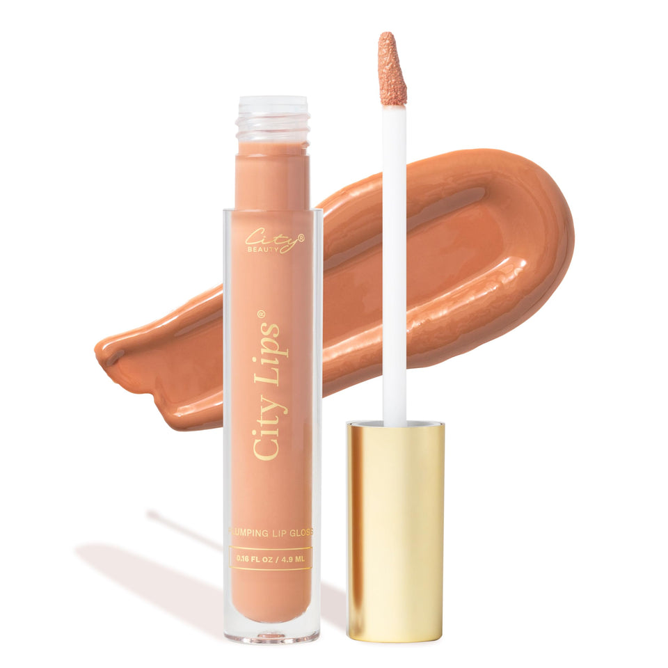 City Beauty City Lips Nude gloss tube showing hydrating lip plumper for fuller lips.