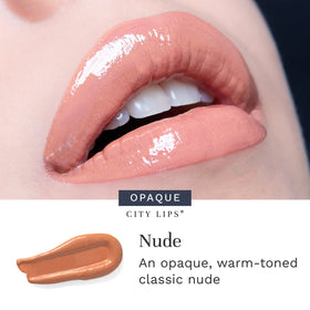 City Beauty City Lips Nude hydration droplets illustrate moisture-boosting power.