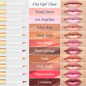 City Beauty City Lips Nude tube and swatch together convey gloss and fullness potential.