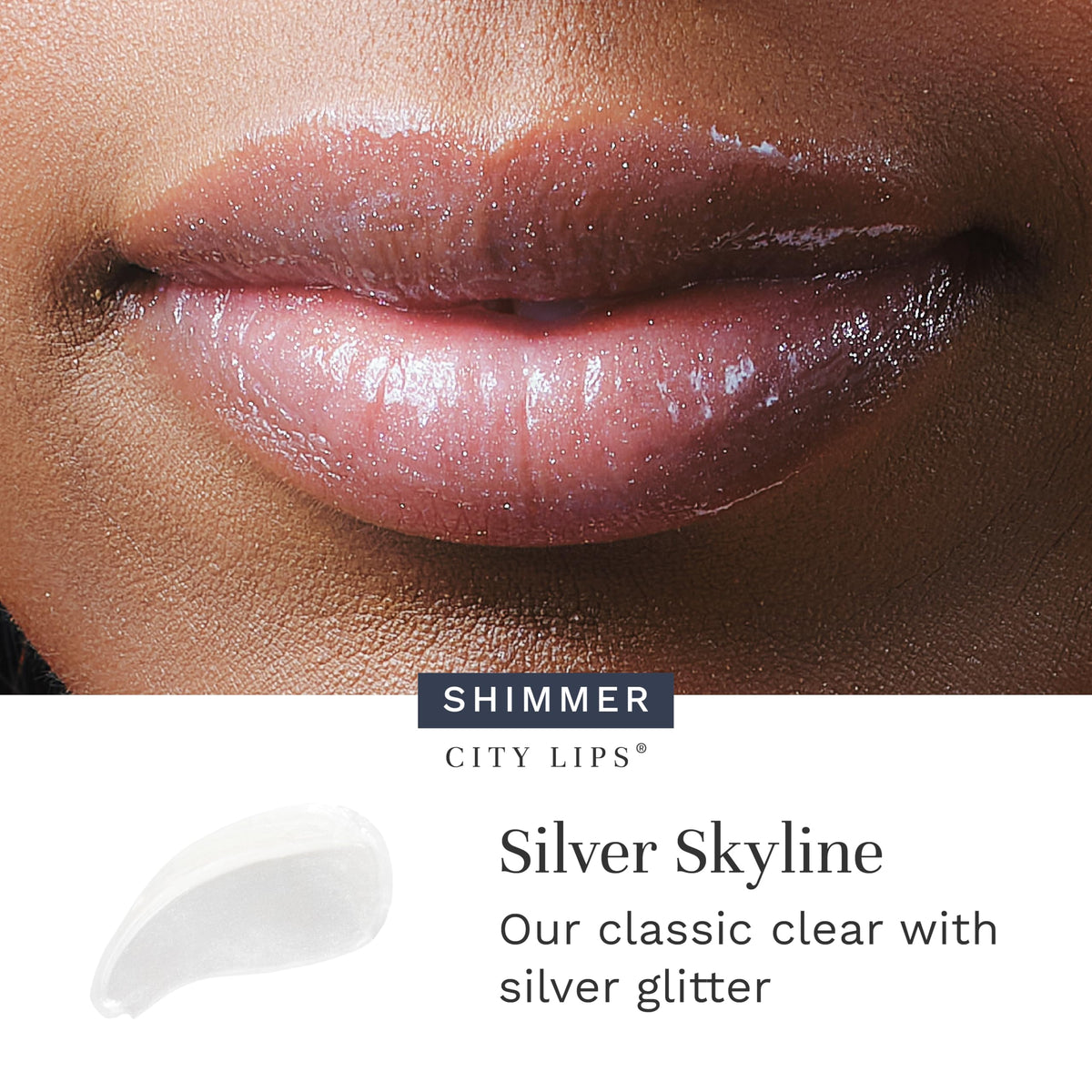 City Beauty City Lips Silver Skyline tube close-up with glossy shine.