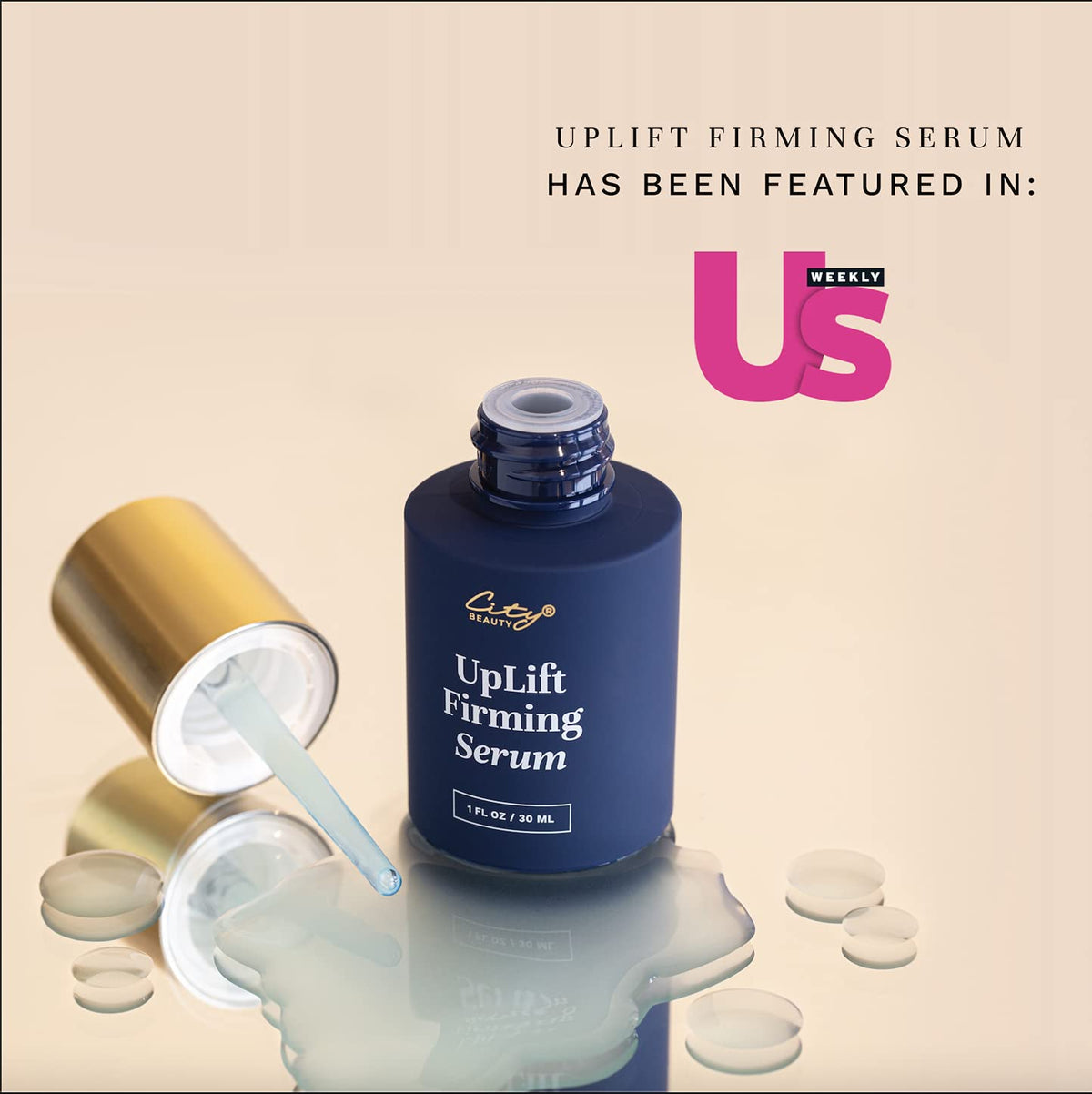 City Beauty UpLift Serum being applied on the cheek for quick hydration